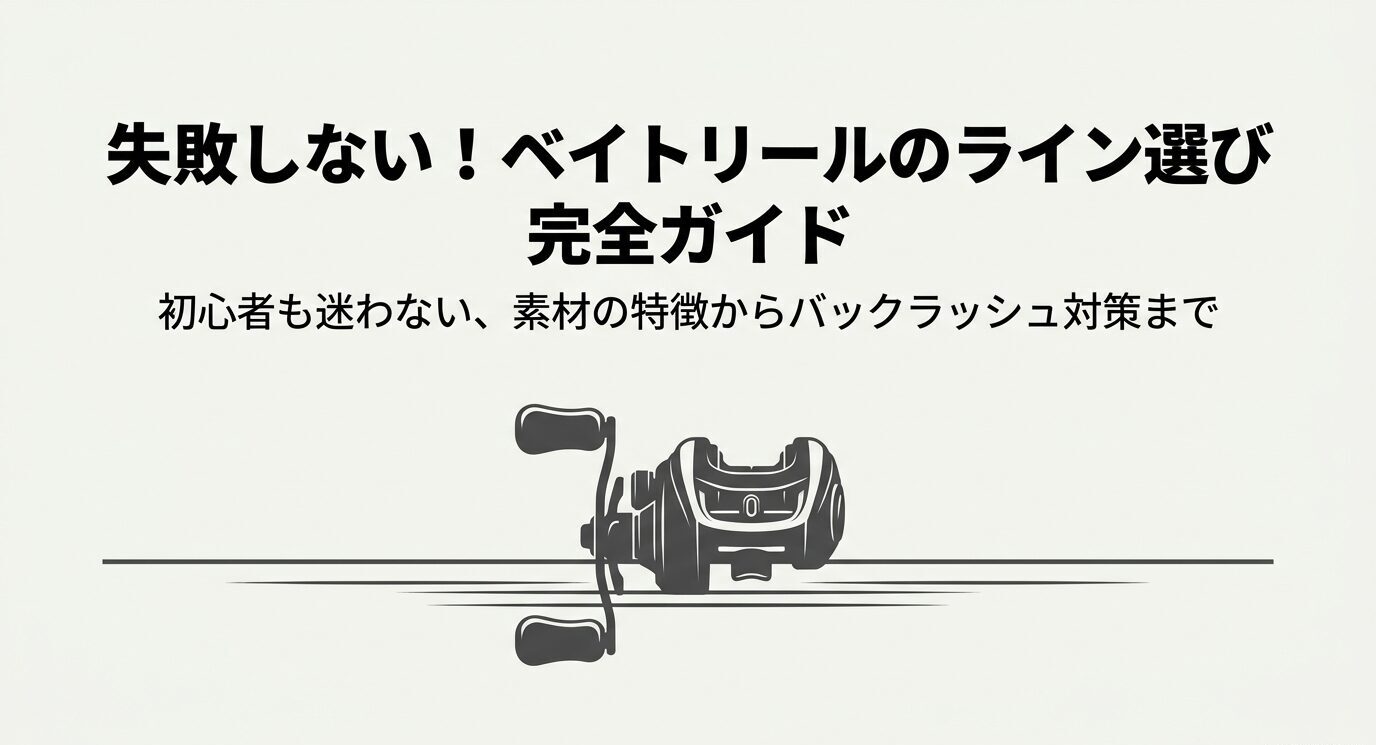 ベイトリールのイラストと「失敗しない！ベイトリールのライン選び完全ガイド」というタイトルが入った表紙スライド