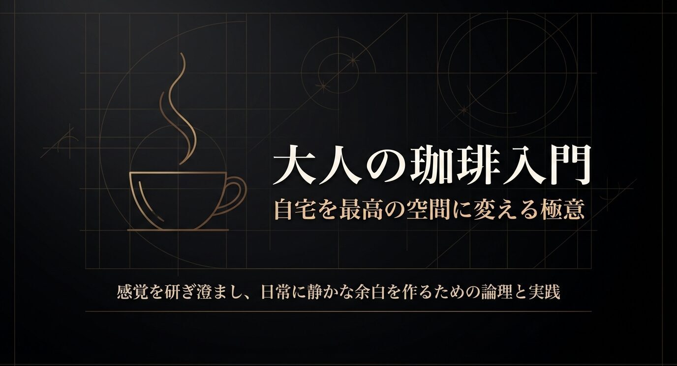 黒背景にコーヒーカップの線画と「大人の珈琲入門 自宅を最高の空間に変える極意」と書かれた表紙スライド。