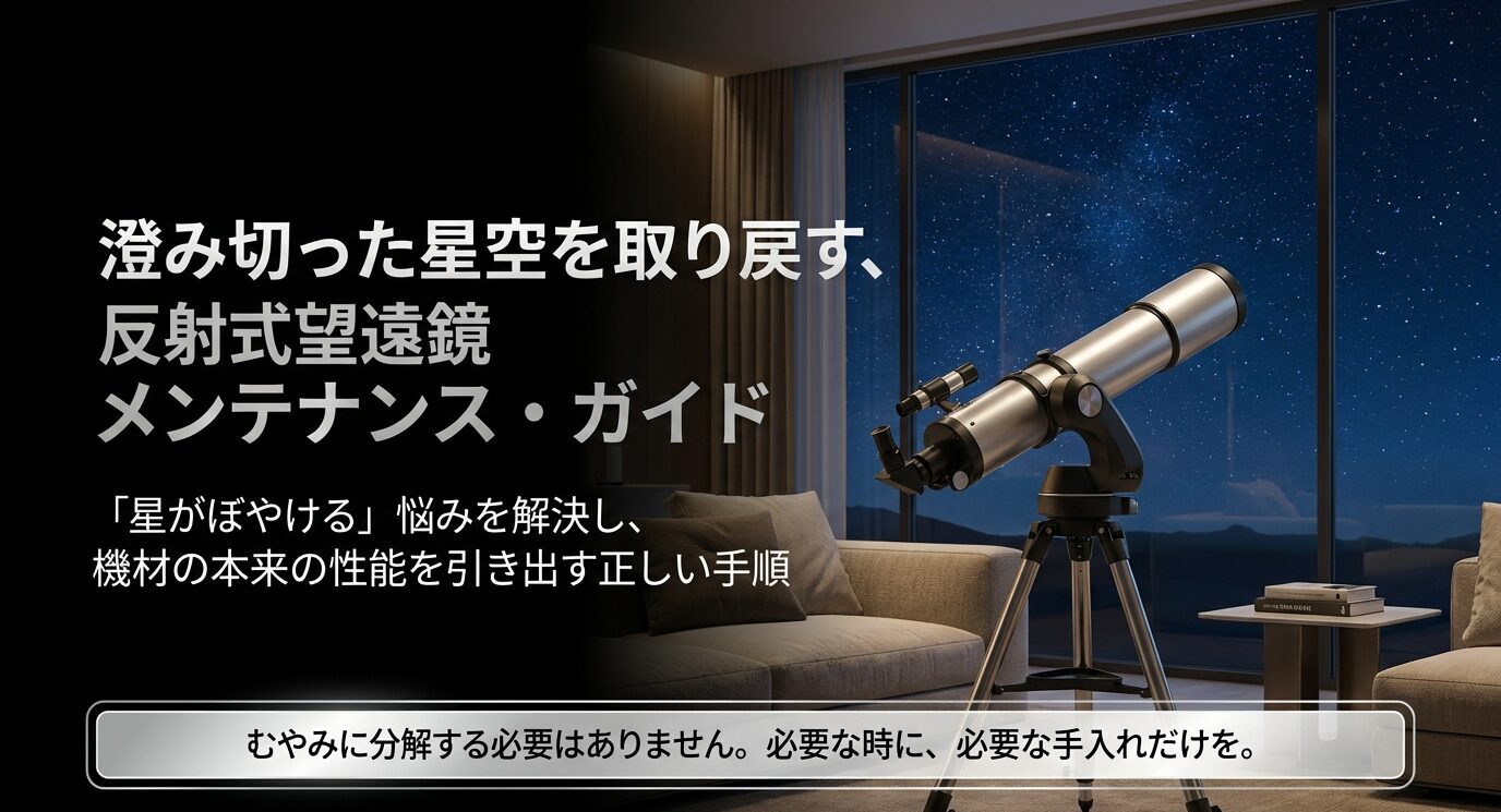星像のぼやけを改善する反射式望遠鏡メンテナンスの概要を示すスライド
