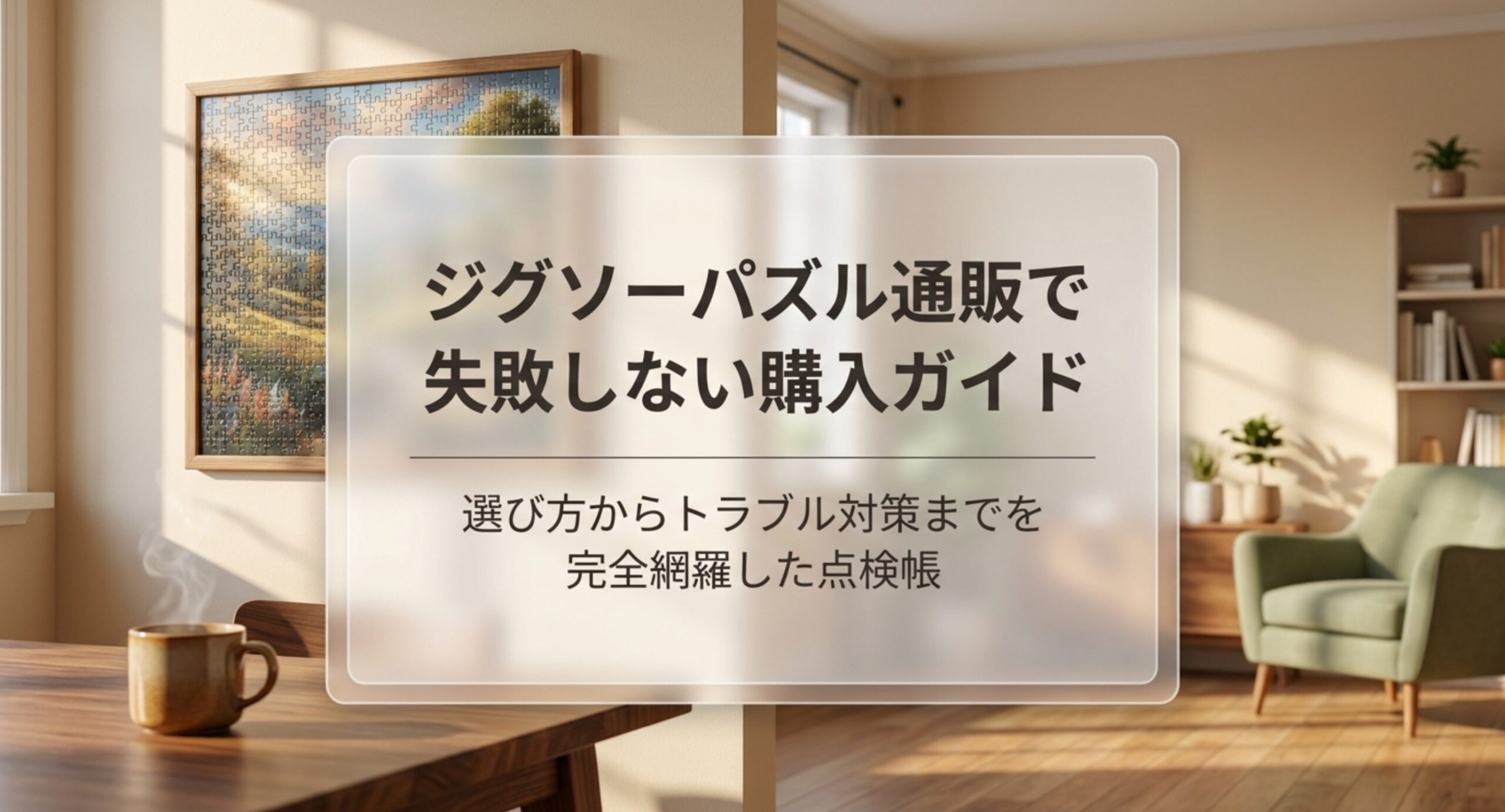 部屋に飾られたジグソーパズルとともに記事タイトルを示した表紙のスライド