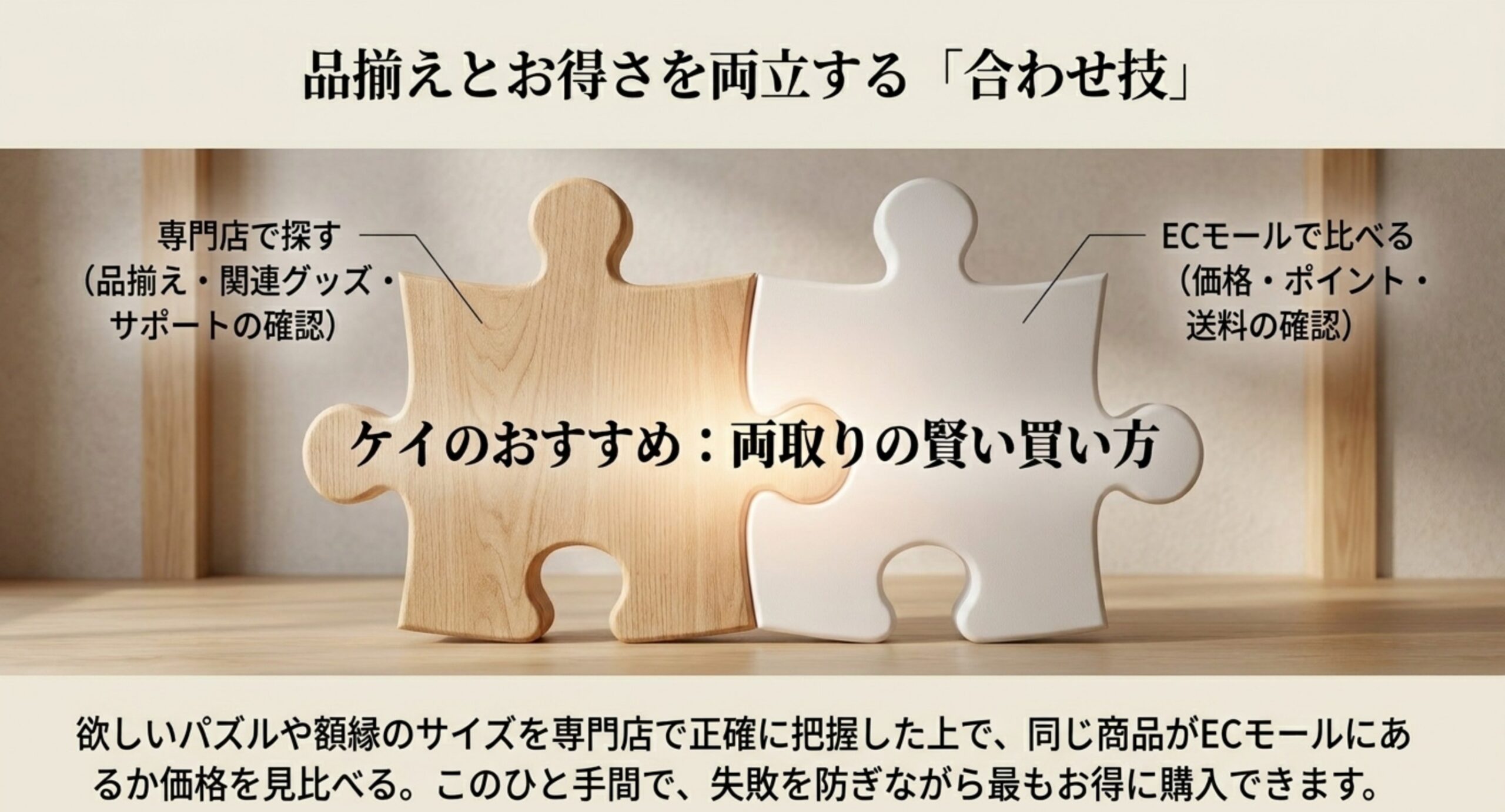 専門店で探しECモールで価格を比べる両取りの賢い買い方という合わせ技を示したスライド