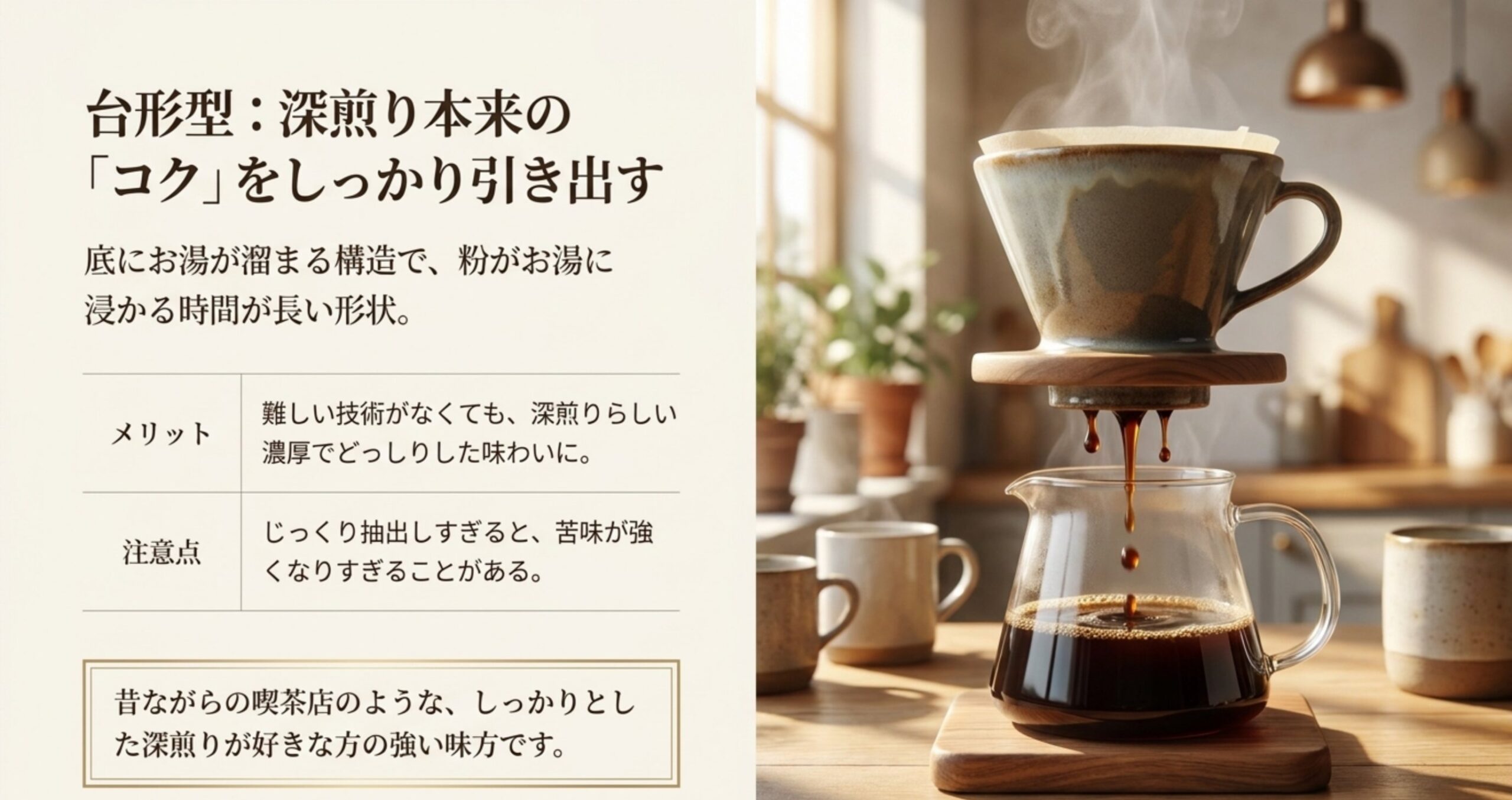 台形型ドリッパーで深煎りを抽出する様子