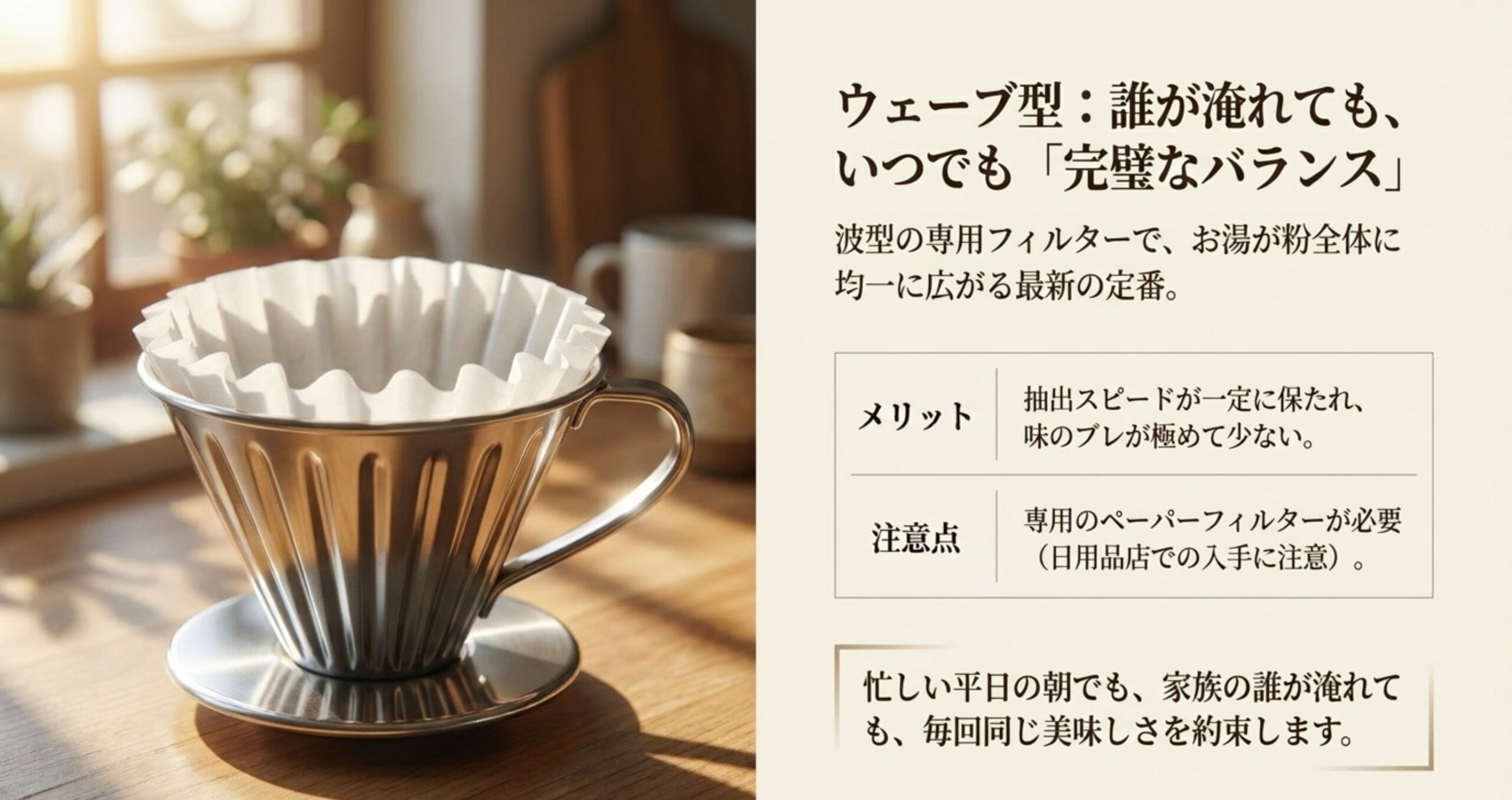 ウェーブ型ドリッパーと波形の専用フィルター