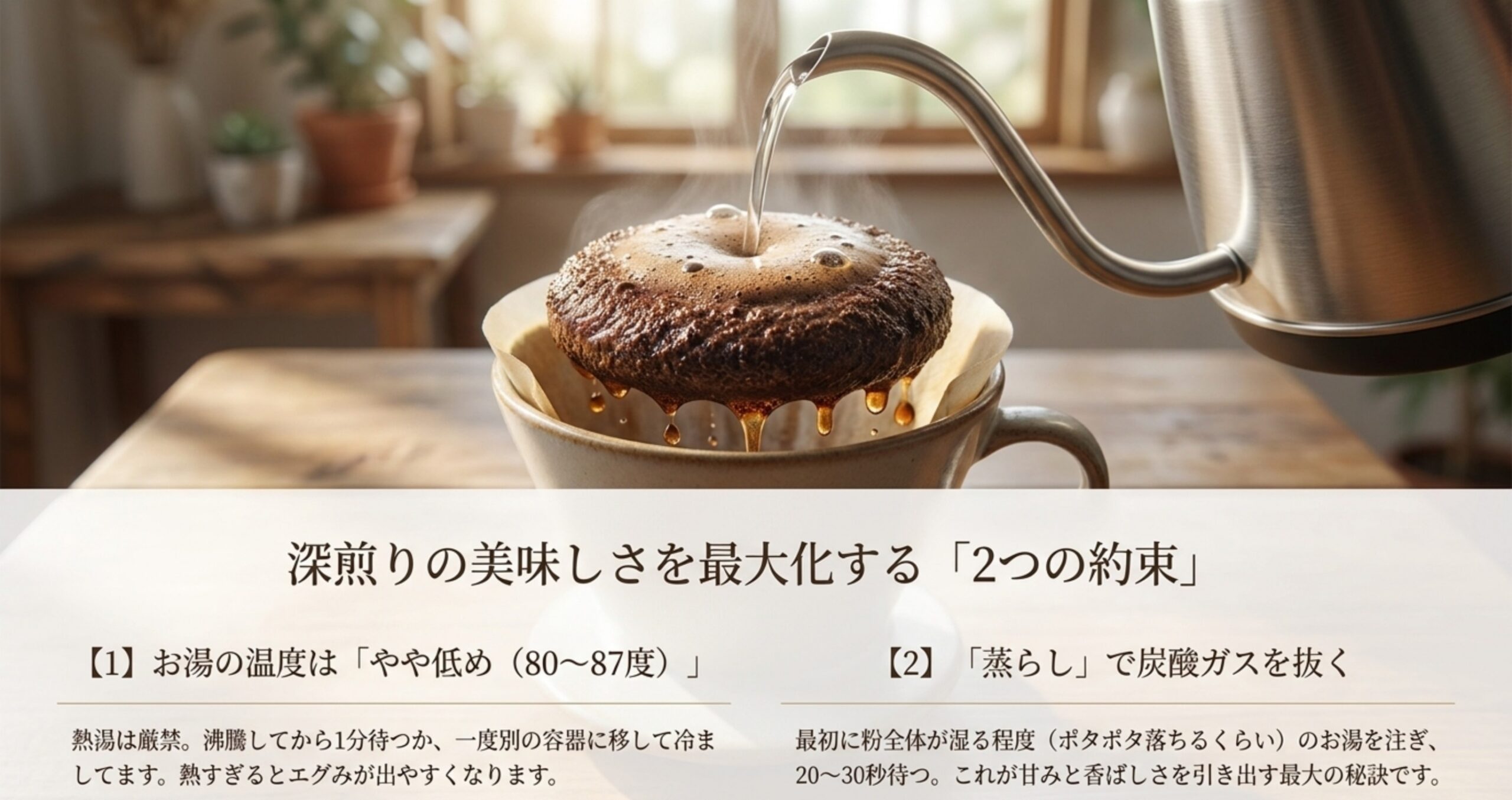 深煎りコーヒーの蒸らしとお湯の注ぎ方のコツ