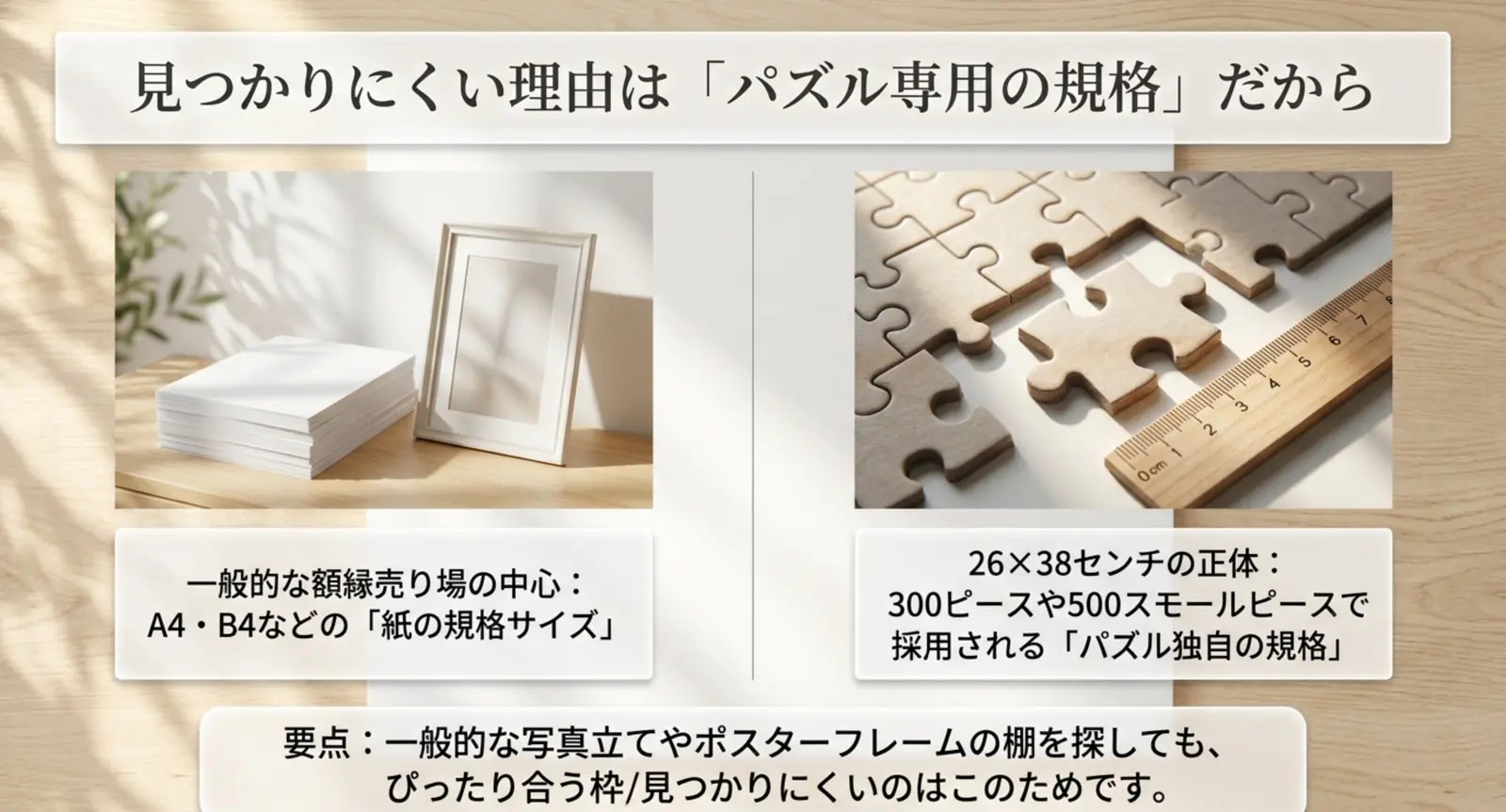 26×38がパズル独自規格で紙の規格フレームと合わない理由の図