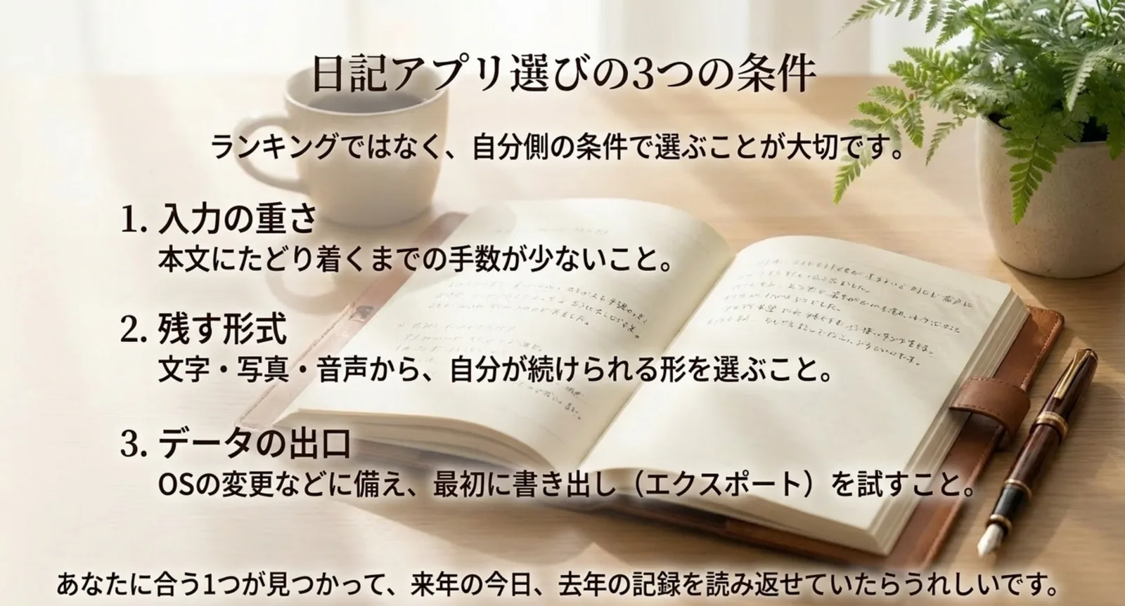 日記のおすすめアプリの選び方｜続く条件と無料有料の分かれ目を整理