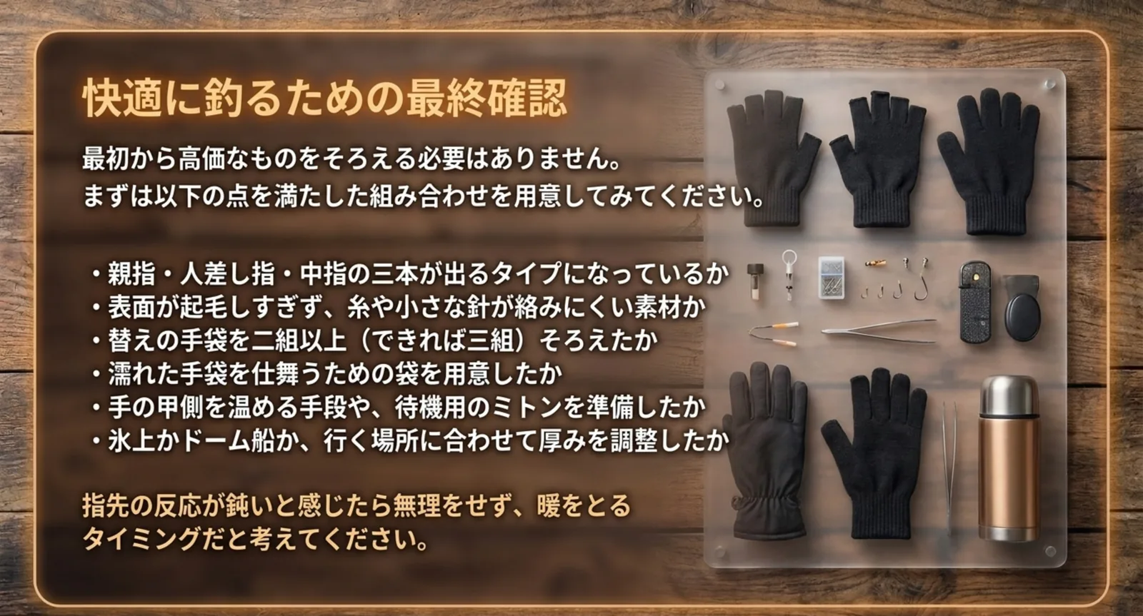 ワカサギ釣りの手袋の選び方｜濡れ対策と指先の操作性で選ぶ基準と替えの数