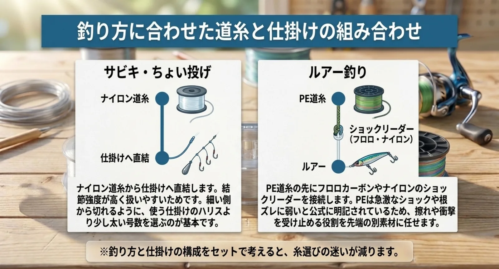 サビキやちょい投げの直結とルアー釣りのPE＋リーダーを比べたスライド