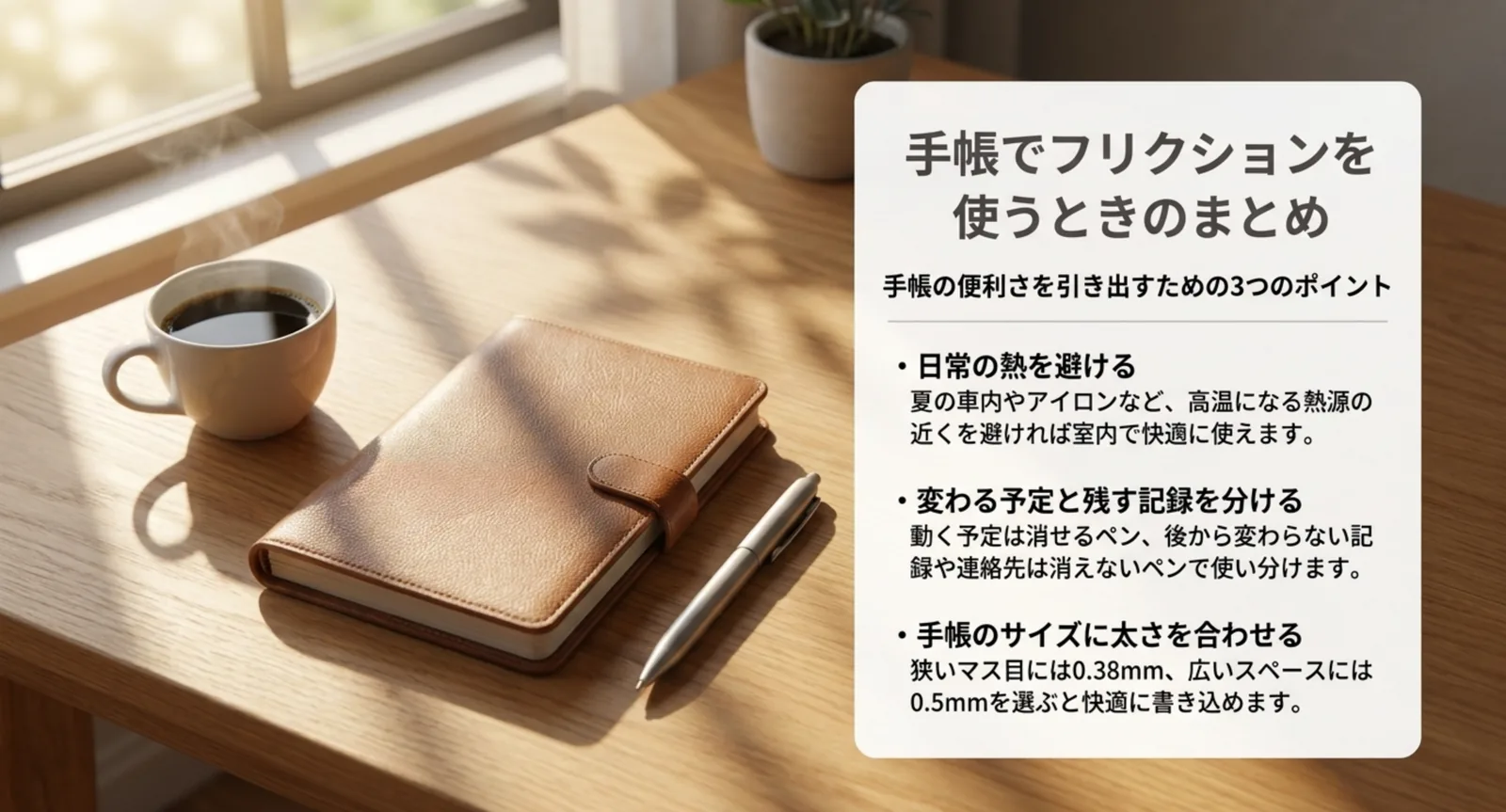 手帳にフリクションは使える？消える温度と欄ごとの書き分け基準・選び方