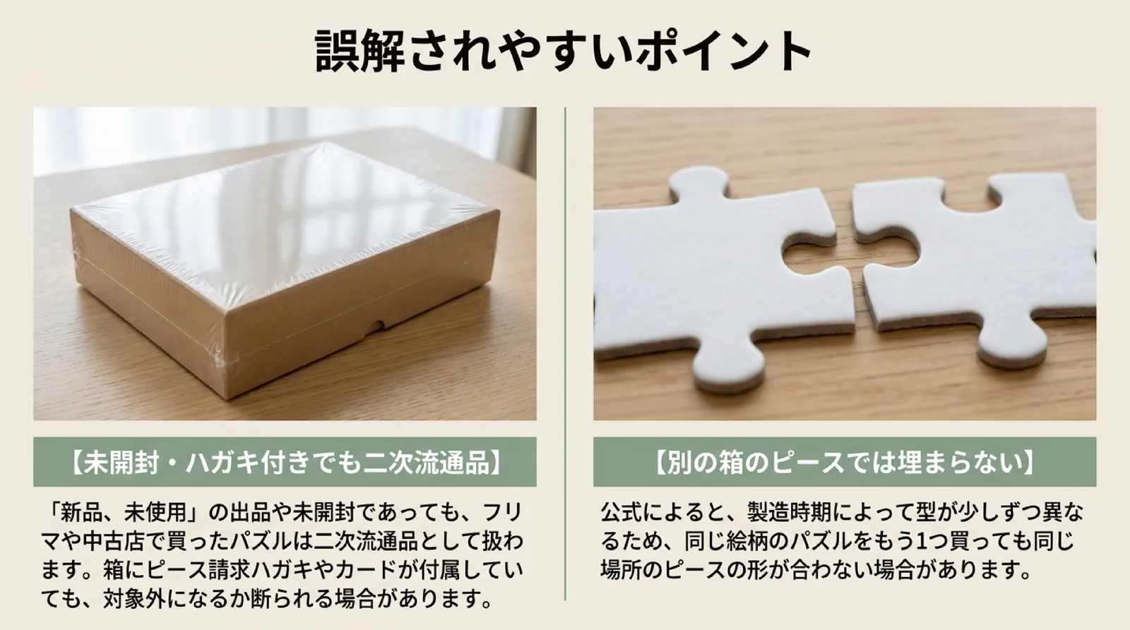 中古パズル・フリマで買う前に｜ピース欠品はメーカー対象外・返品と確かめ方